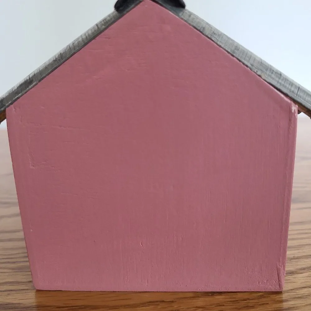 Vintage Handmade Corrugated Metal Roof And Wooden Birdhouse Mauve Tabletop Decor